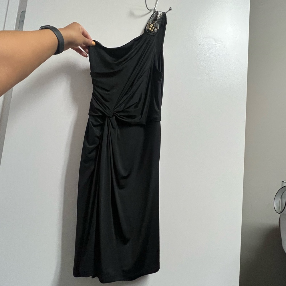 Women's Black One Shoulder Beaded LBD Cocktail Dress Size Small